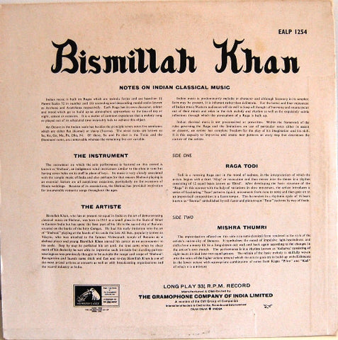 Bismillah Khan - Raga Todi â€¢ Mishra Thumri (Vinyl) Image