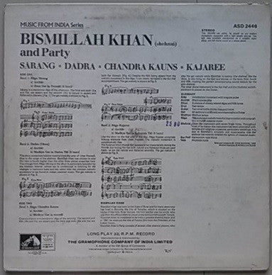 Bismillah Khan - Sarang / Dadra / Chandra Kauns / Kajaree (Vinyl) Image