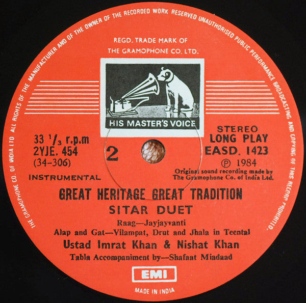Imrat Khan, Irshad Khan, Nishat Khan, Shafaatullah Khan - Great Heritage Great Tradition (Vinyl) Image