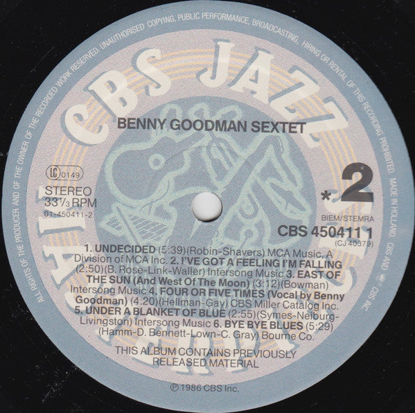 Benny Goodman Sextet - Benny Goodman Sextet (Vinyl) Image