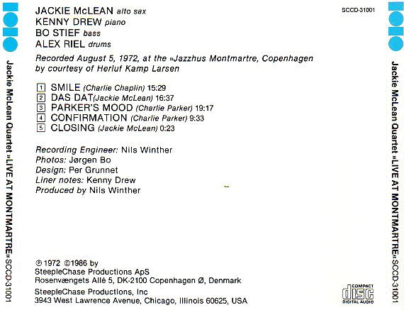 Jackie McLean Quartet - Live At Montmartre (CD) Image