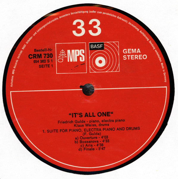 Friedrich Gulda, Klaus Weiss - It's All One (Vinyl) Image