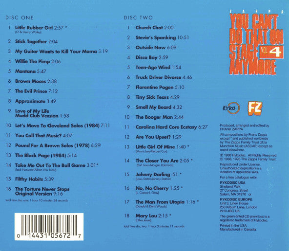 Frank Zappa - You Can't Do That On Stage Anymore Vol. 4 (CD) (2 CD) Image