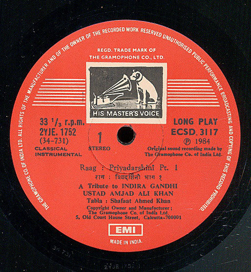 Amjad Ali Khan - Raga Priyadarshini - A Tribute (Vinyl) Image