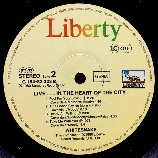 Whitesnake - Live... In The Heart Of The City (Vinyl) (2 LP) Image
