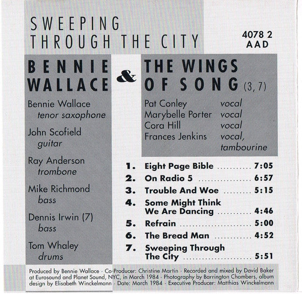 Bennie Wallace With Blues Ensemble Of Biloxi, The & Wings Of Song Chorus, The Featuring Ray Anderson, John Scofield - Sweeping Through The City (CD) Image