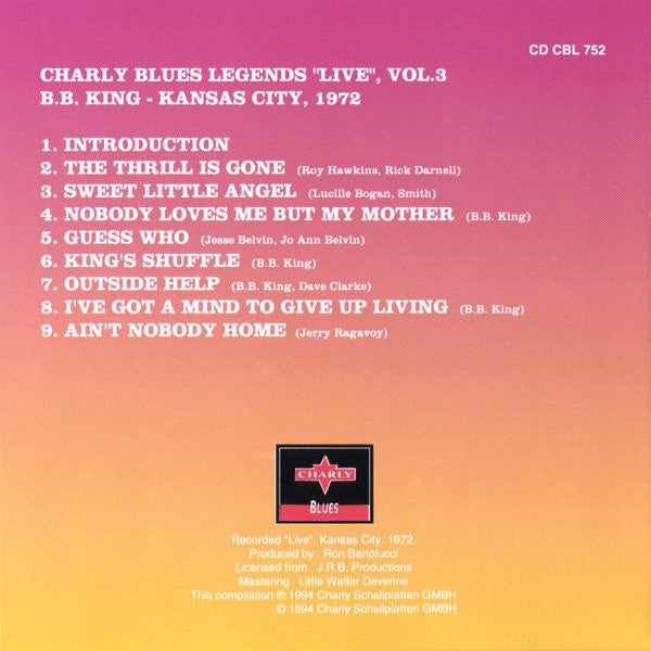 B.B. King - Kansas City, 1972 (CD) Image