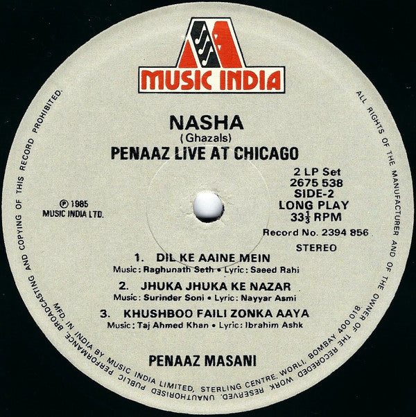 Penaz Masani = Penaz Masani - Nasha (Ghazals) = à¤¨à¤¶à¤¾ = Ù†Ø´Û (Penaaz Live At Chicago) (Vinyl) (2 LP) Image