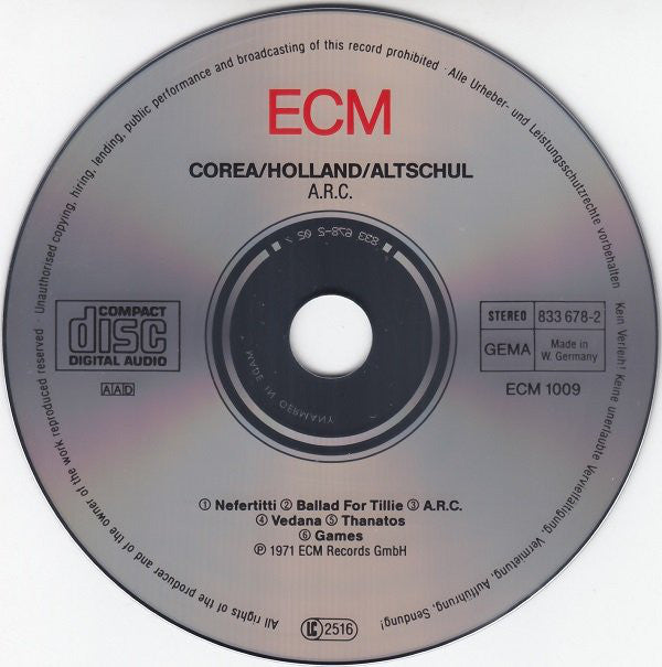 Chick Corea / Dave Holland / Barry Altschul - A.R.C. (CD) Image