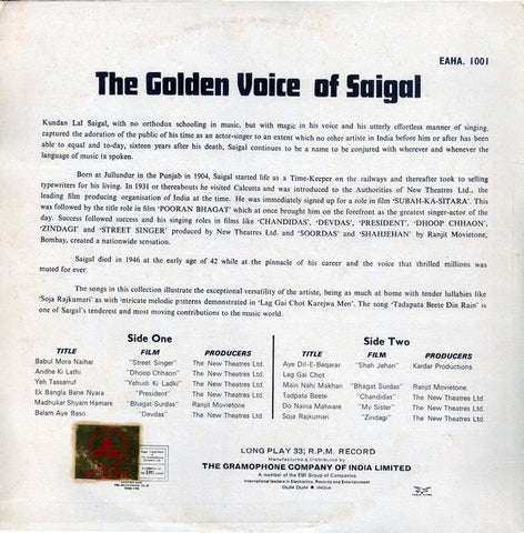 K. L. Saigal - Memories Of Greatness (The Golden Voice Of K.L. Saigal) (Vinyl) Image