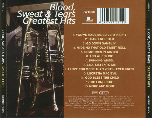 Blood, Sweat And Tears - Blood, Sweat And Tears Greatest Hits (CD) Image