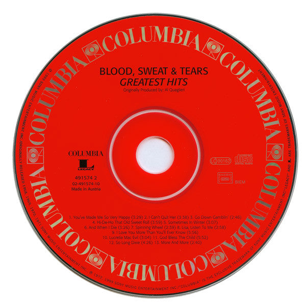 Blood, Sweat And Tears - Blood, Sweat And Tears Greatest Hits (CD) Image