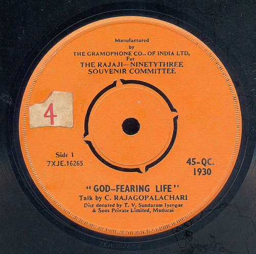 Chakravarti Rajagopalachari - Voice Of Rajaji (45-RPM) Image