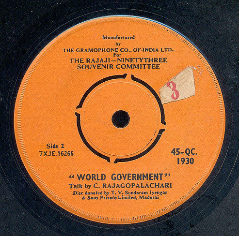 Chakravarti Rajagopalachari - Voice Of Rajaji (45-RPM) Image