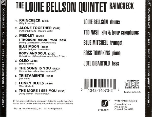 Louie Bellson Quintet, The Featuring Ted Nash And Blue Mitchell - Raincheck (CD) Image