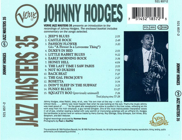 Johnny Hodges - Verve Jazz Masters 35 (CD) Image