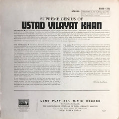 Vilayat Khan - The Supreme Genius Of Ustad Vilayat Khan (Vinyl) Image