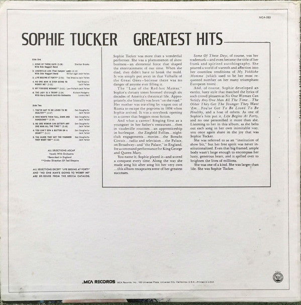 Sophie Tucker - Greatest HIts (Vinyl) Image