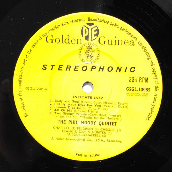 Phil Moody Quintet, The - Intimate Jazz (Vinyl) Image