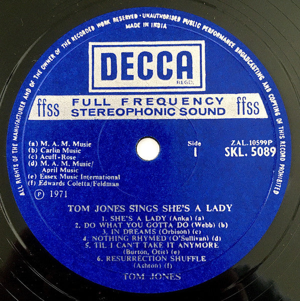 Tom Jones - Tom Jones Sings She's A Lady (Vinyl) Image