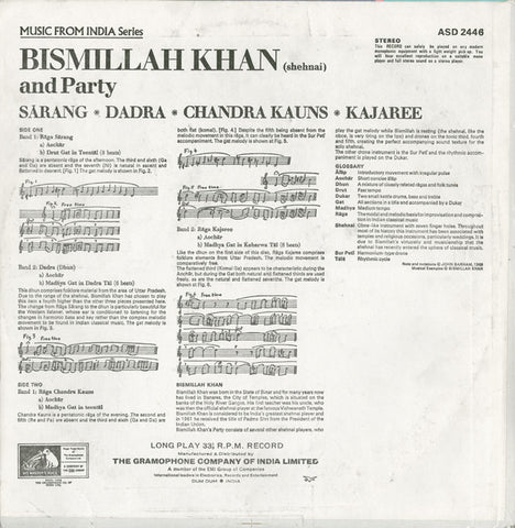 Bismillah Khan - Sarang / Dadra / Chandra Kauns / Kajaree (Vinyl) Image