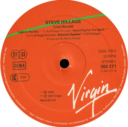 Steve Hillage - Live Herald (Vinyl) (2 LP) Image