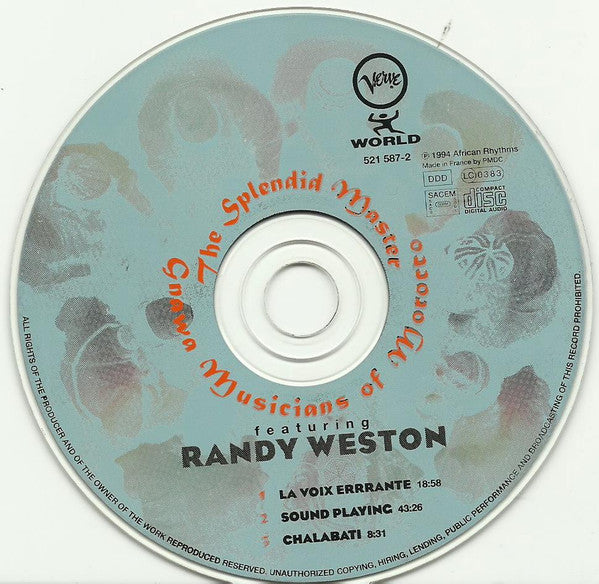 Splendid Master Gnawa Musicians Of Morocco, The Featuring Randy Weston - The Splendid Master Gnawa Musicians Of Morocco (CD) Image