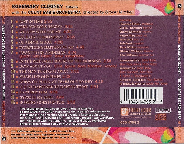 Rosemary Clooney / Count Basie Orchestra - At Long Last (CD) Image