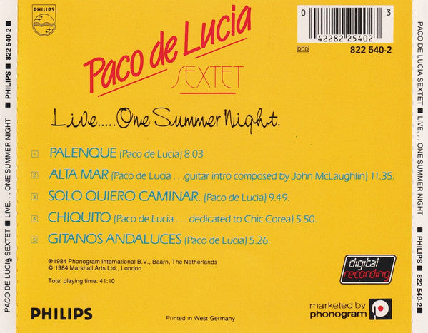 Paco De Lucia Sextet - Live... One Summer Night (CD) Image