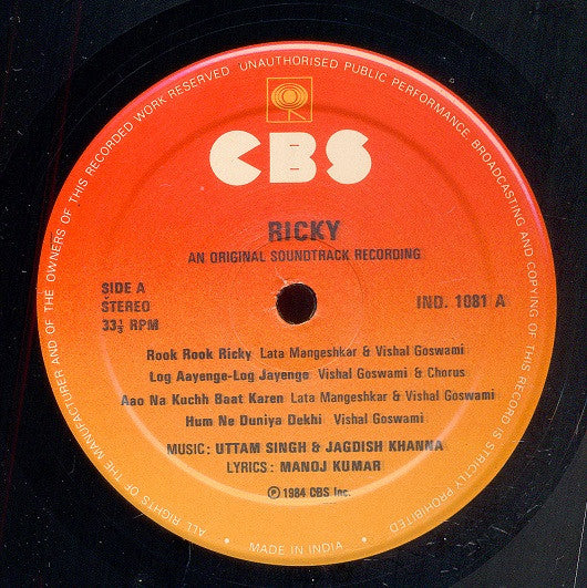 Uttam Singh & Jagdish Khanna, Manoj Kumar - Ricky (Vinyl) Image