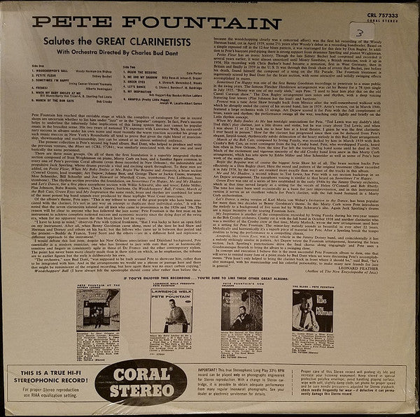 Pete Fountain - Pete Fountain Salutes The Great Clarinetists (Vinyl) Image