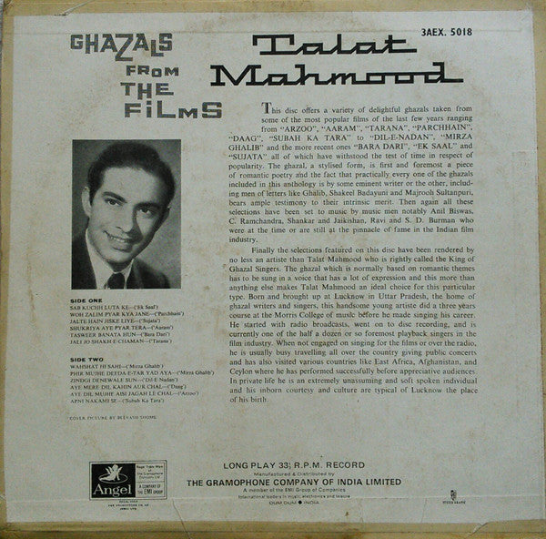 Talat Mahmood - Ghazals From The Films (The Love Songs Of Talat Mahmood) (Vinyl) Image