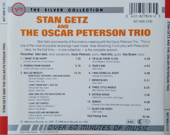 Stan Getz And Oscar Peterson Trio, The - Stan Getz And The Oscar Peterson Trio (CD) Image