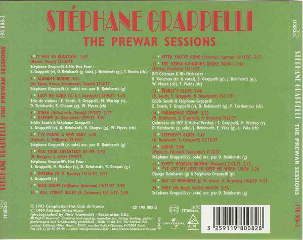 StÃ©phane Grappelli - The Prewar Sessions (CD) Image