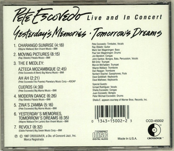 Pete Escovedo - Yesterday's Memories Tomorrow's Dreams / Live And In Concert (CD) Image