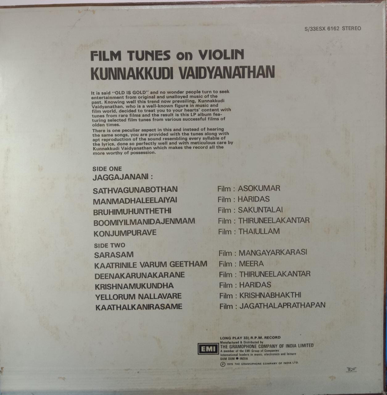 Kunnakkudi Vaidyanathan - Film Tunes On Violin (Vinyl)