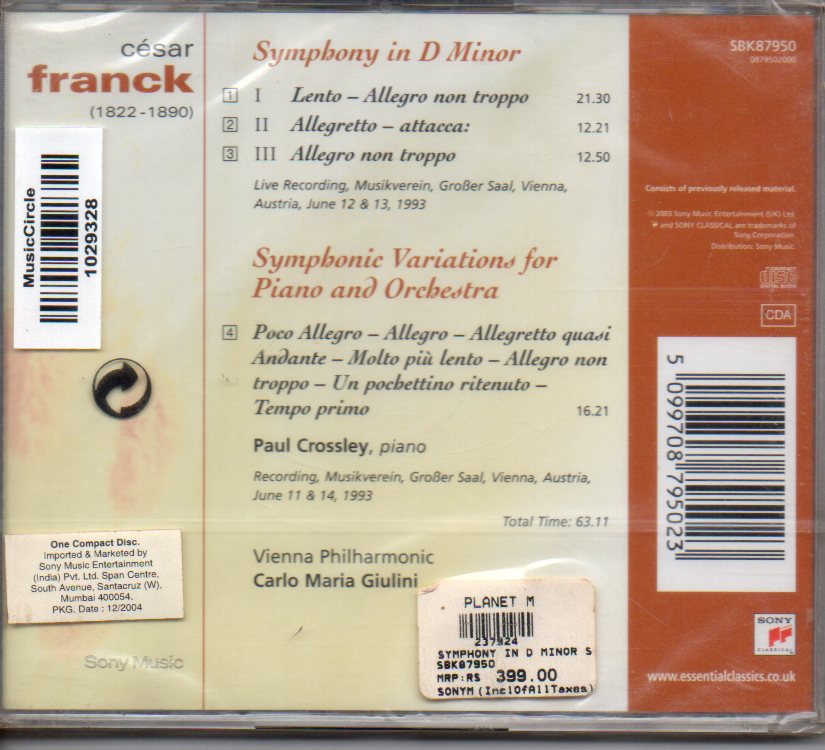 Cesar Franck - Symphony in D Minor/Symphonic Variations For Piano & Orch. (CD) Image