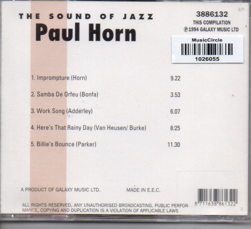 Paul Horn - The Sound Of Jazz - Compilation (Galaxy Music) (CD) Image