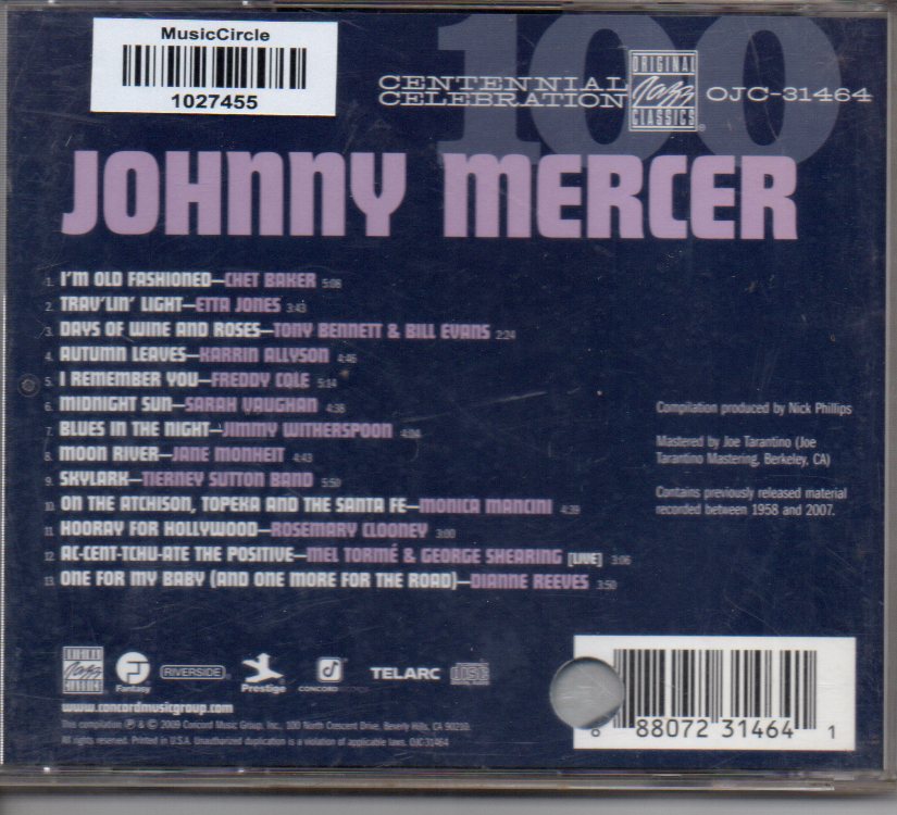 Johnny Mercer - Centennial Celebration (CD) Image