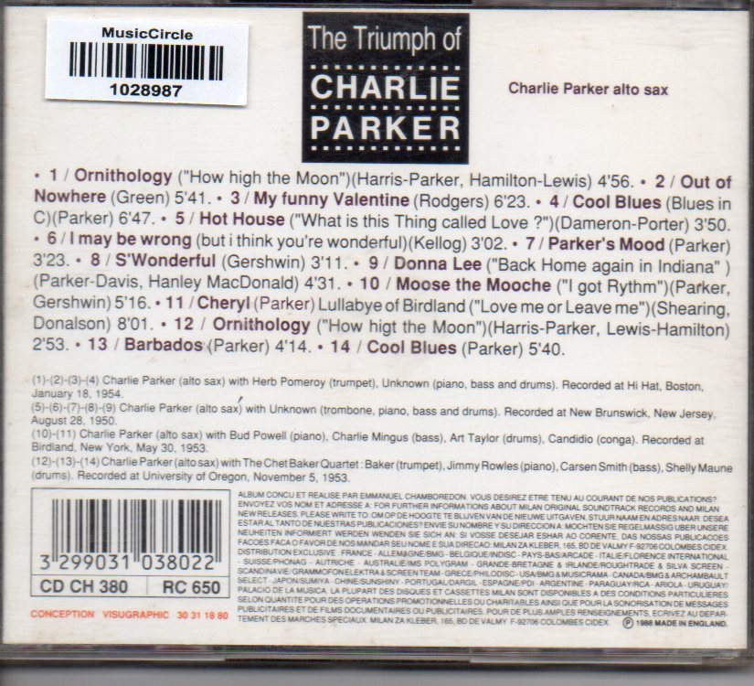 Charlie Parker - The Triumph Of Charlie Parker (CD) Image